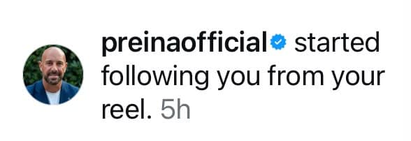 preinaofficial started following you from your reel.